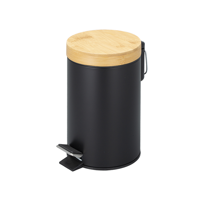 Household Round Structure Standing 3L 5L 8L 12L 20L 30L Stainless Steel Waste Bins with Bamboo Surface Treatment