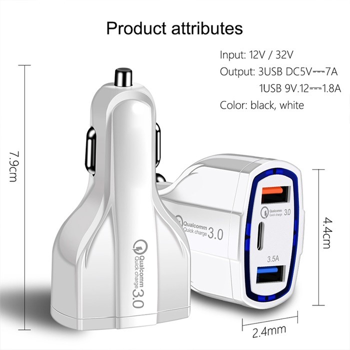 Type C Fast 3 Port USB Car Charger 35W QC3.0 3.1A