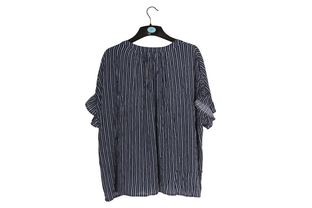 100% Rayon Ladies Striped Printing Blouse Big Embroidery Striped Womens Top