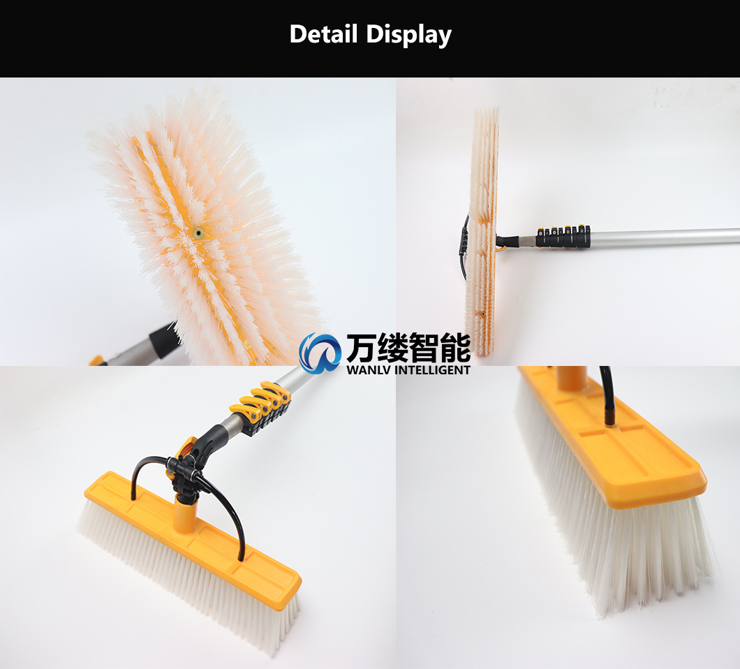 Mobile Solar Cleaning Brush PV Maintenance Tool Manual Cold Wash Brush with 7.5 Meters Handle Connect to 60 Watt Pump