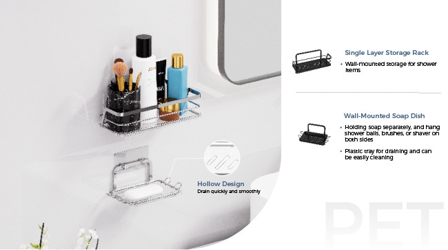 Household Iron Metal Bathroom Organizer Easy to Install and No Drilling Required