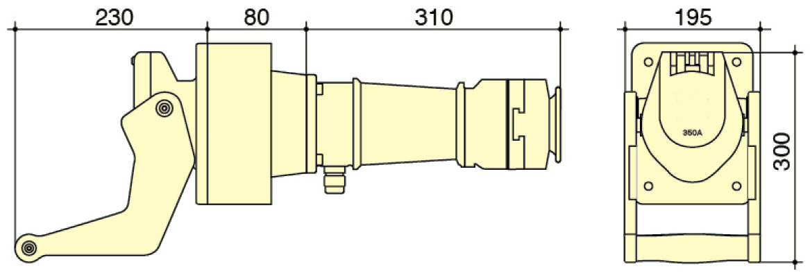 PowerSyntax Shore Power High Current Industrial Panel Mounted Female Connector 4P 350A 400V IP67 Part No. MB350A-L-AS