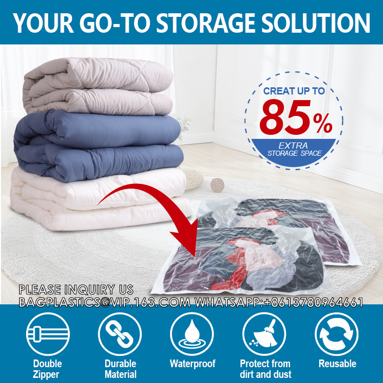 Big Size Space Saving Compressed Polyester Vacuum Storage Bags Combo 12 Pack Foldable For Clothing With Hand Pump