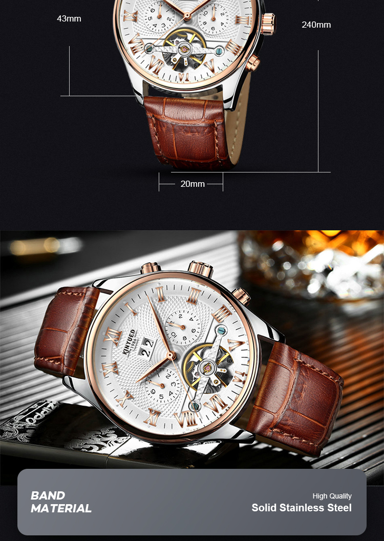 Charm 3ATM Mechanical Wrist Watch 20mm Wide Soft Leather Strap