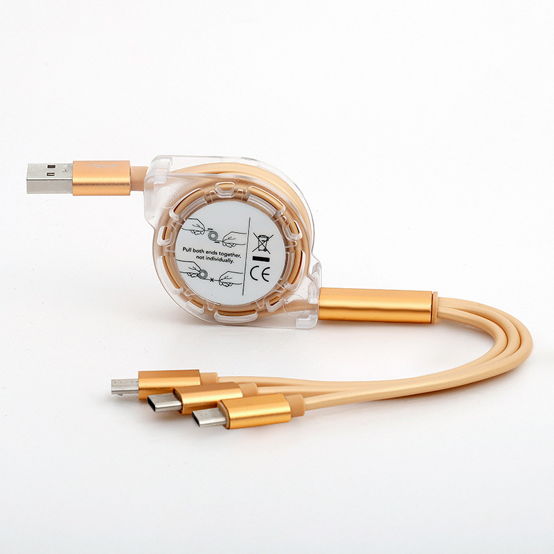 3A Fast Charging Type-C USB Cable For iPhone Charger Data Cables 3 in 1 Retractable