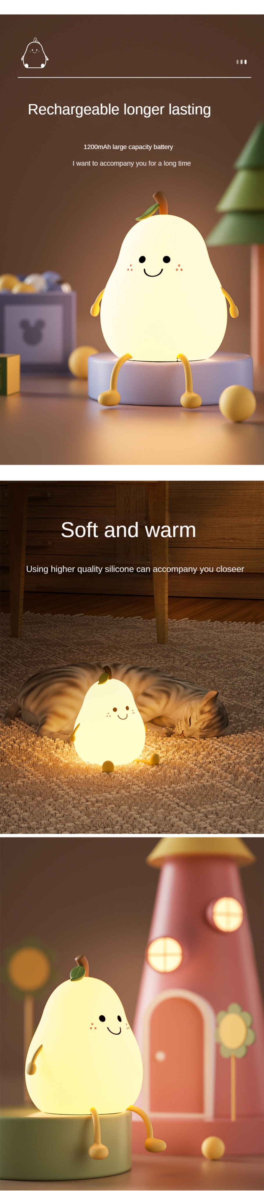 High Quality Rechargeable RGB Wireless LED Night Light Dimmable Table Lamp For Baby / Kids Lovely Silicone Design