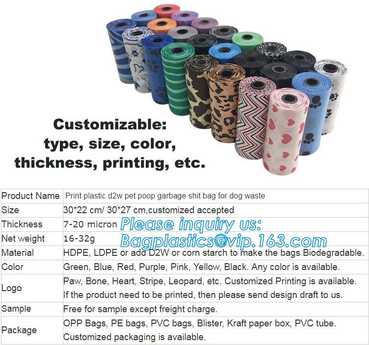 High Quality Eco-friendly Degradable Fashion With Printing Doggy Pet Dog Waste Poop Bags, Eco friendly pet dog waste poo