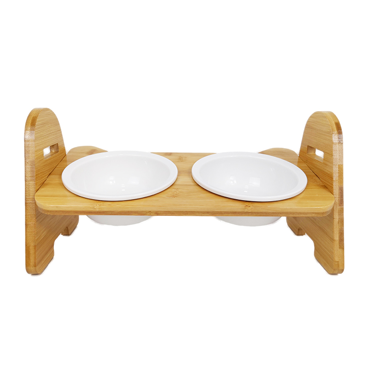 Ceramic Wooden Inclined Cat Food Bowl Double Sustainable ODM