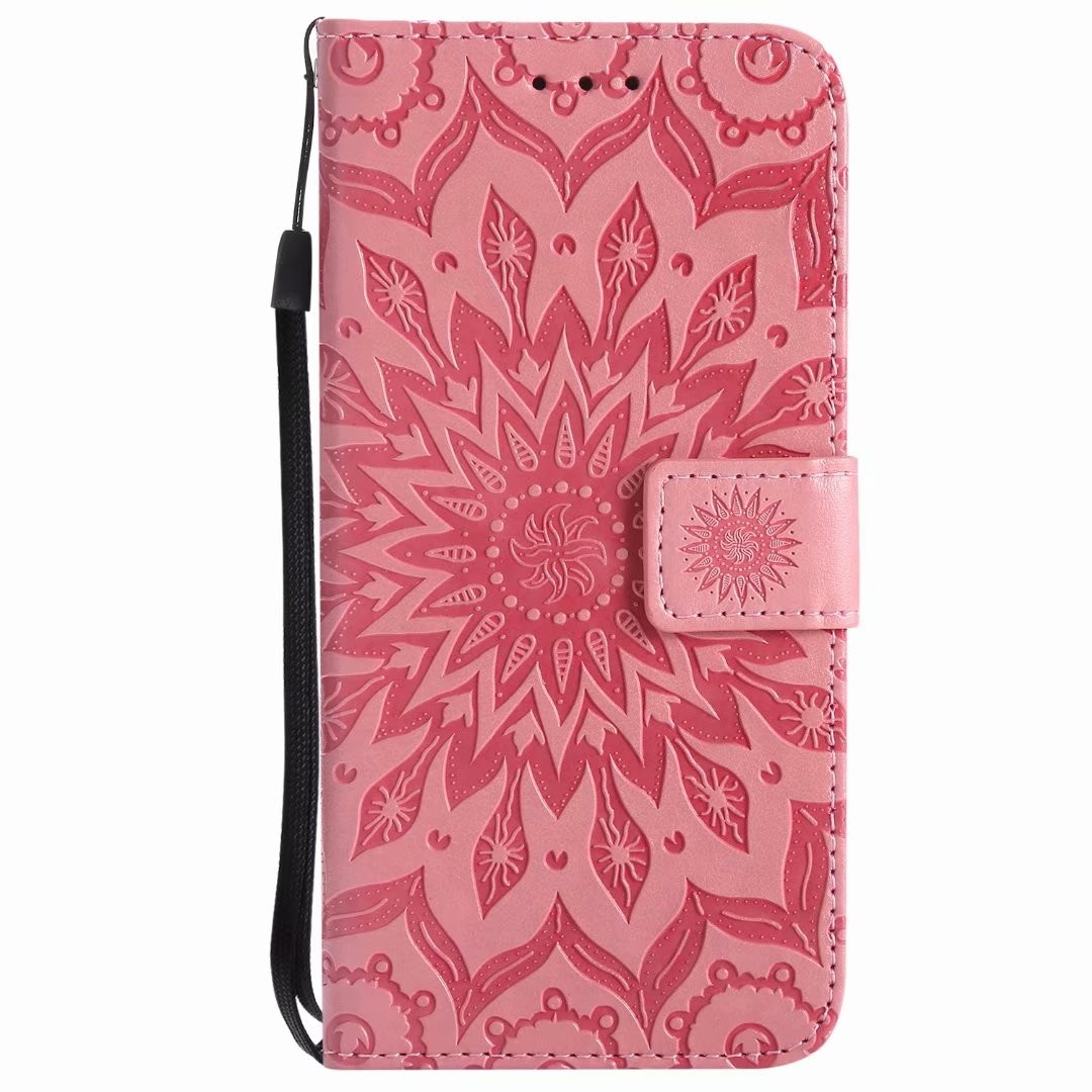 Huawei P20 Leather Protective Folio Magnetic Kickstand Cover Mobile Phone Case with Sunflower Embossed