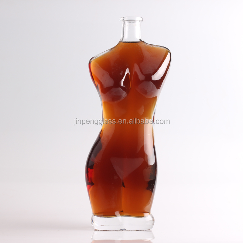 Glass Collar 75cl Lady Body Shaped Glass Bottle for Wine Liquor Vodka Creative Design