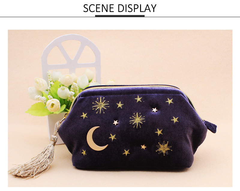 Zipper Embroidery Moon Star Cotton Custom Cosmetic Bag