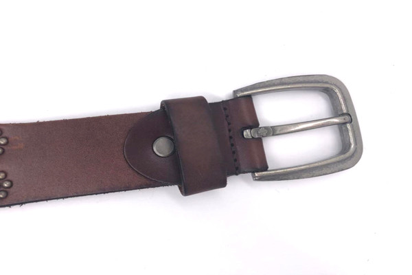 Studded Rivet Real Leather Punk Rock Belt For Male Brown Color