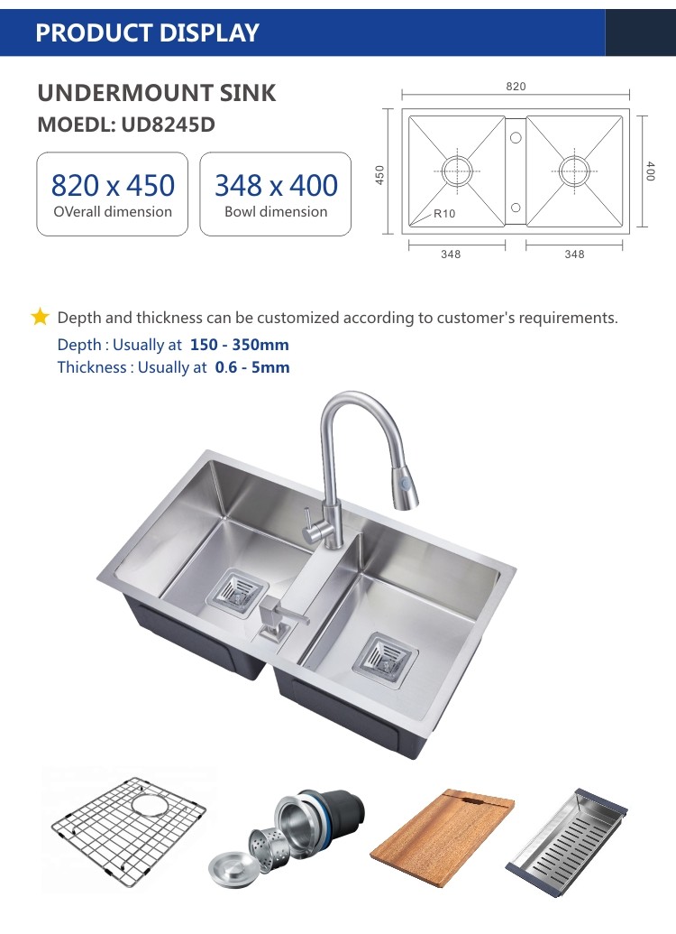 82x45 Rectangular Stainless Steel Sink , 18 Gauge Undermount Sink