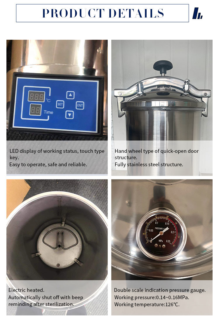 Digital Display Steam Pressurized Sterilizer Autoclave Retort 24 L For Canned Food