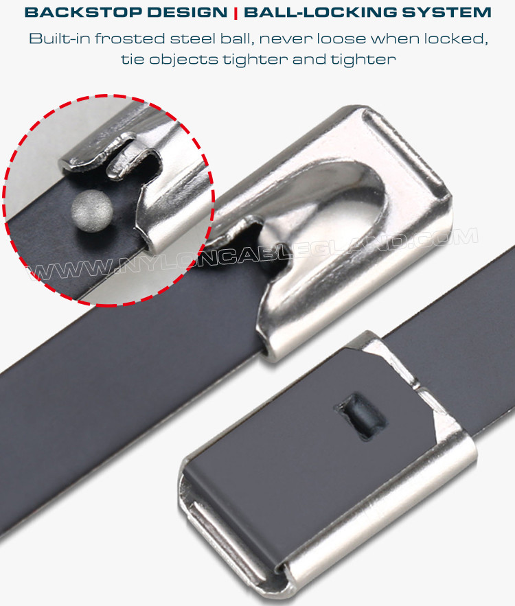 Polyester Coated 304/316 Stainless Steel Cable Ties, Epoxy Coated Metal Cable Tie 15mm x 400mm (800 lbs) for Machines