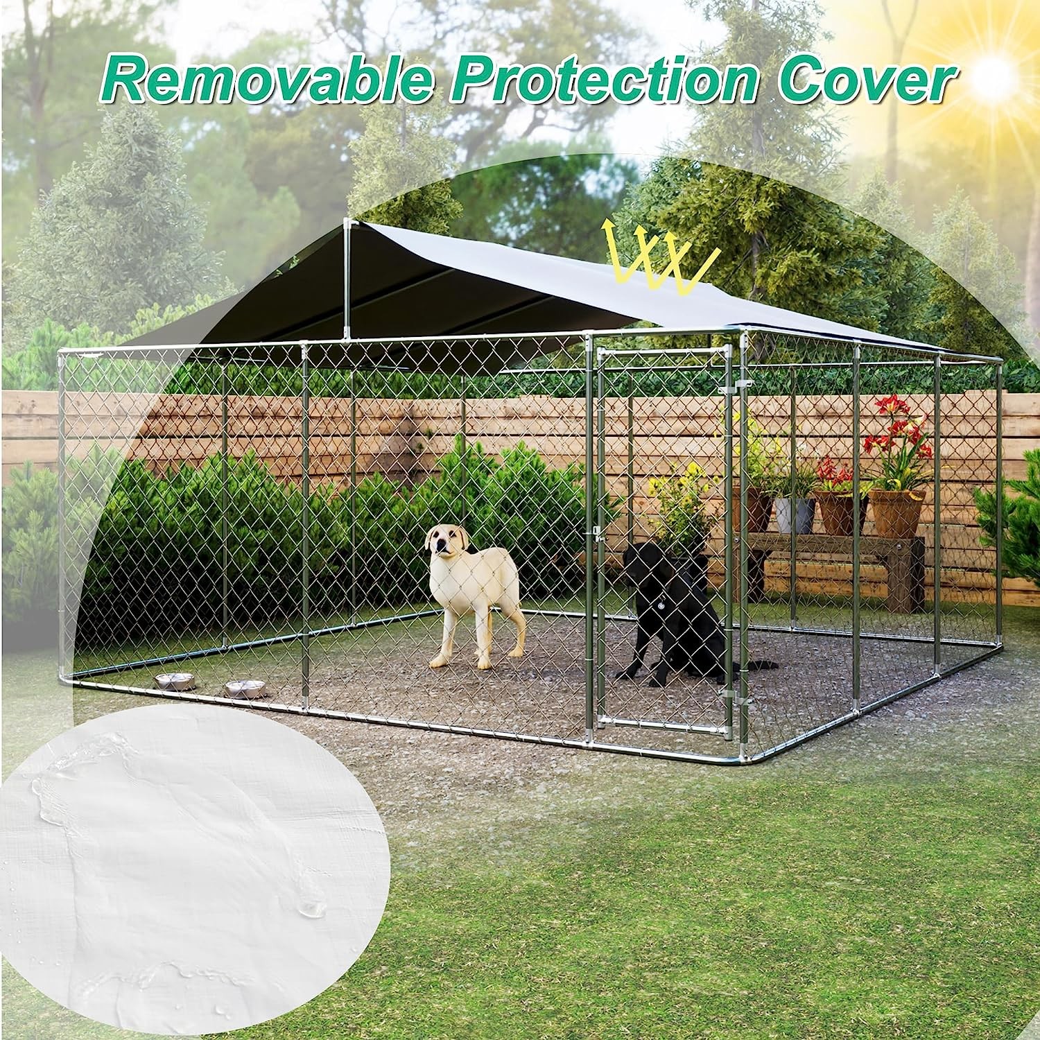 Outdoor Dog Kennels for Large Dogs with Roof, Heavy Duty Metal Dog Enclosures for Outside, Large House Cage Dog Pen