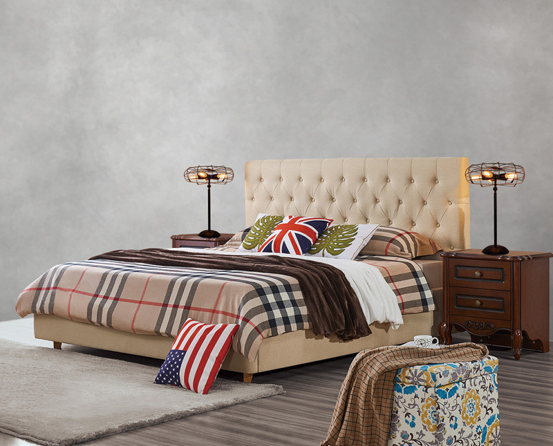 American design Good quality Gery Fabric Upholstered Headboard Queen Bed Leisure Furniture for Apartment Bedroom set