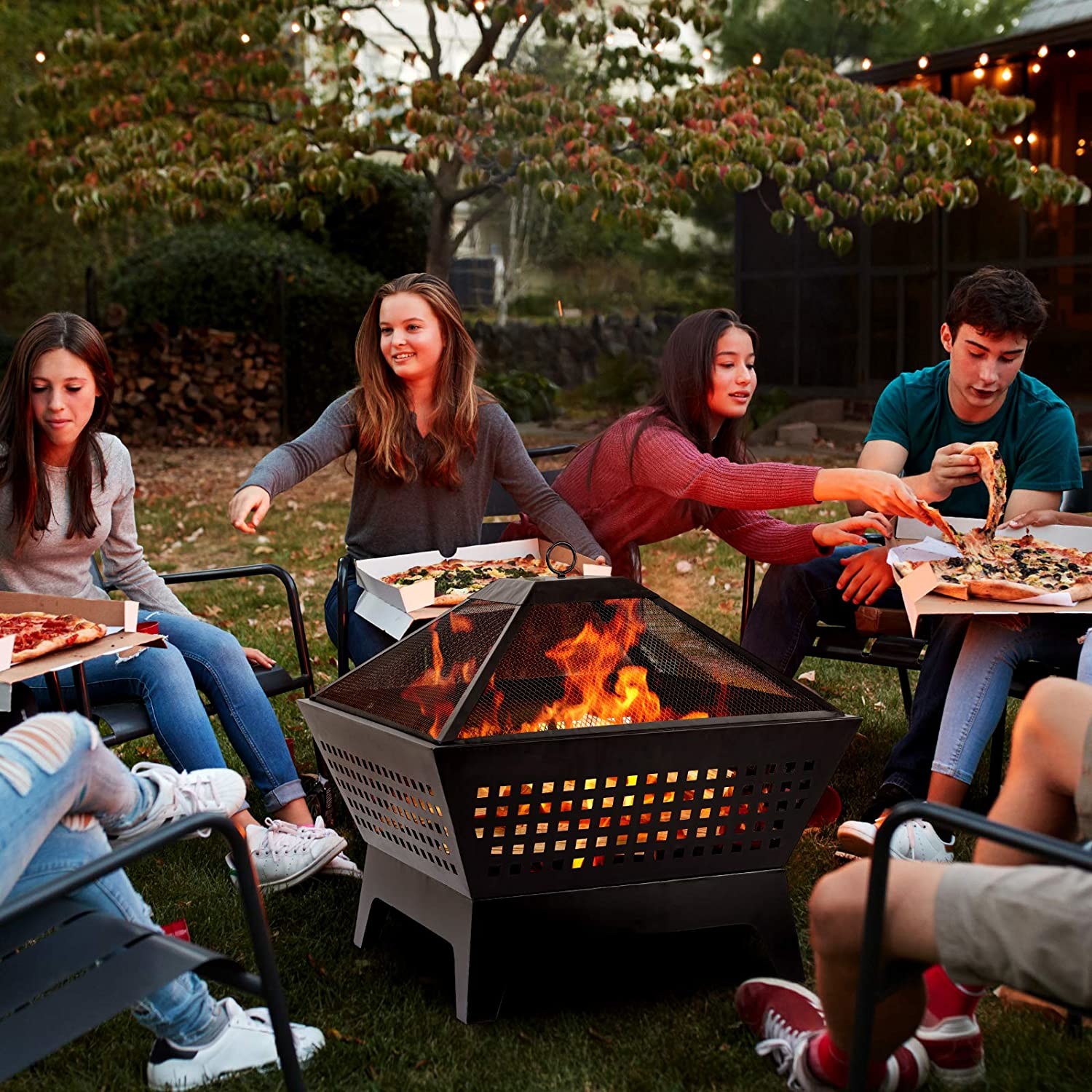 Outdoor 24.4'' Wood Burning Brazier Burning Fire Pit Heavy Duty Grille Black