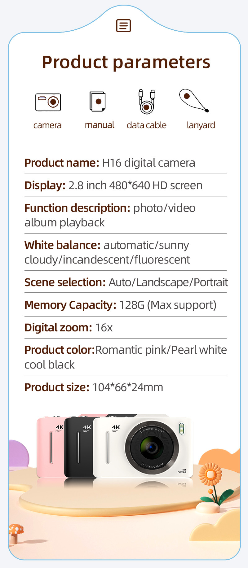 48MP 4K Ultra HD Digital Kamera Video Digital 2.8" Display Autofocus 16X Zoom