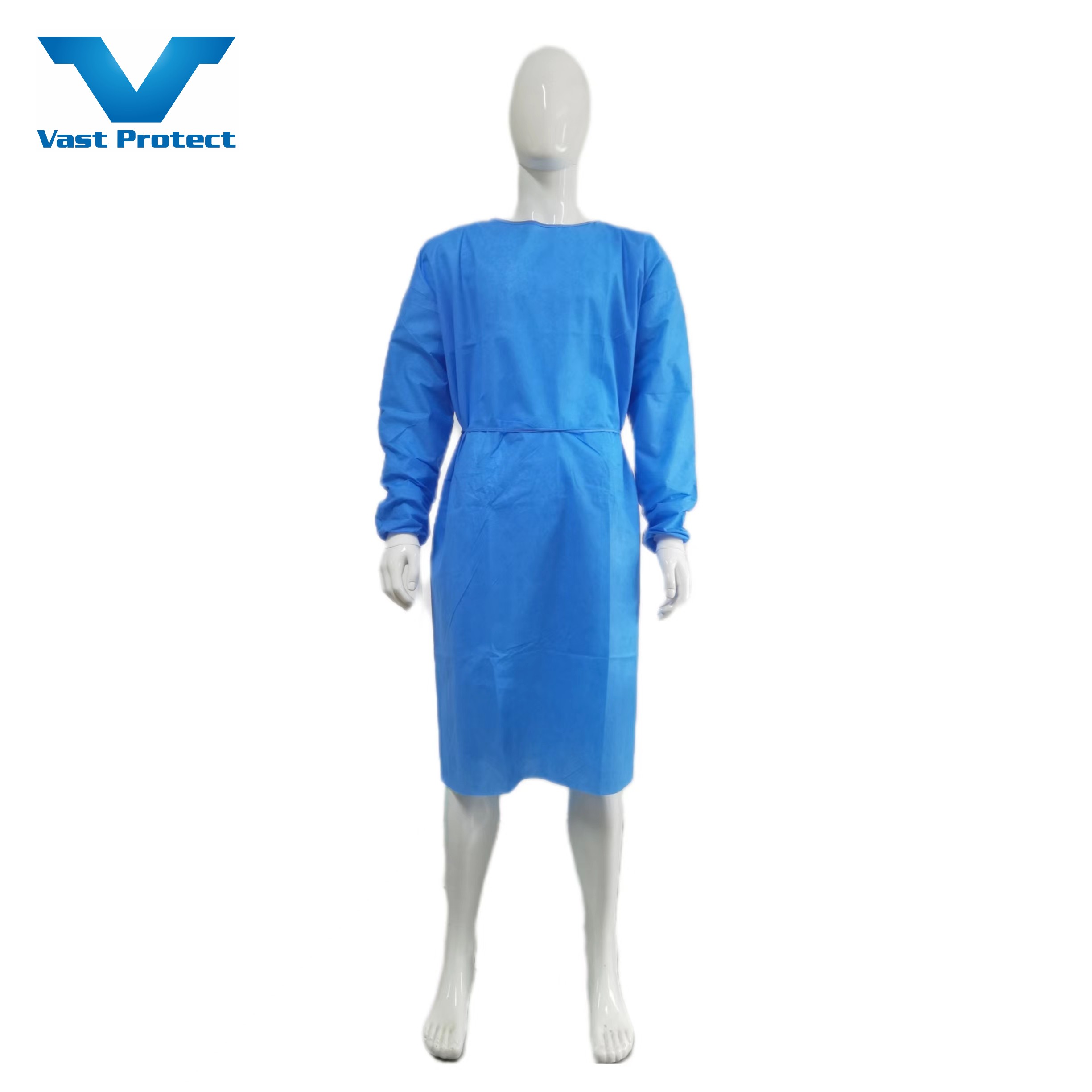 CE Certified Level 2 3 SMS Fabric Isolation Gown With Knitted Cuffs