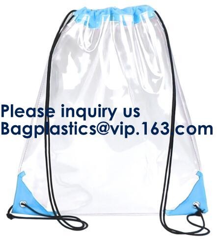 Transparent PVC Drawstring Bag With Colorful Rope,Clear PVC drawstring bag with gold string,Pvc Strips Printing Gift Pac