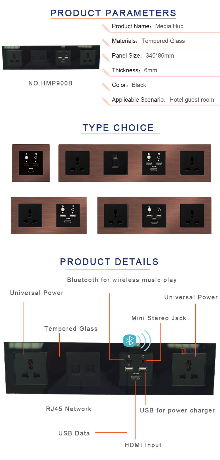 Media hub Multimedia Connector Power Outlet/ Hotel Remote Jack Panel