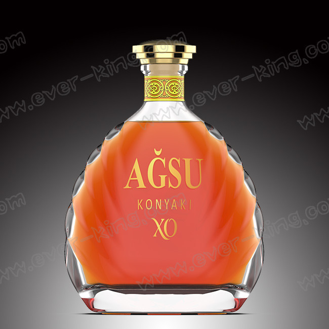 Liquor Wine Cognac Flat Flask Glass Bottle 750ml With Cork Stopper