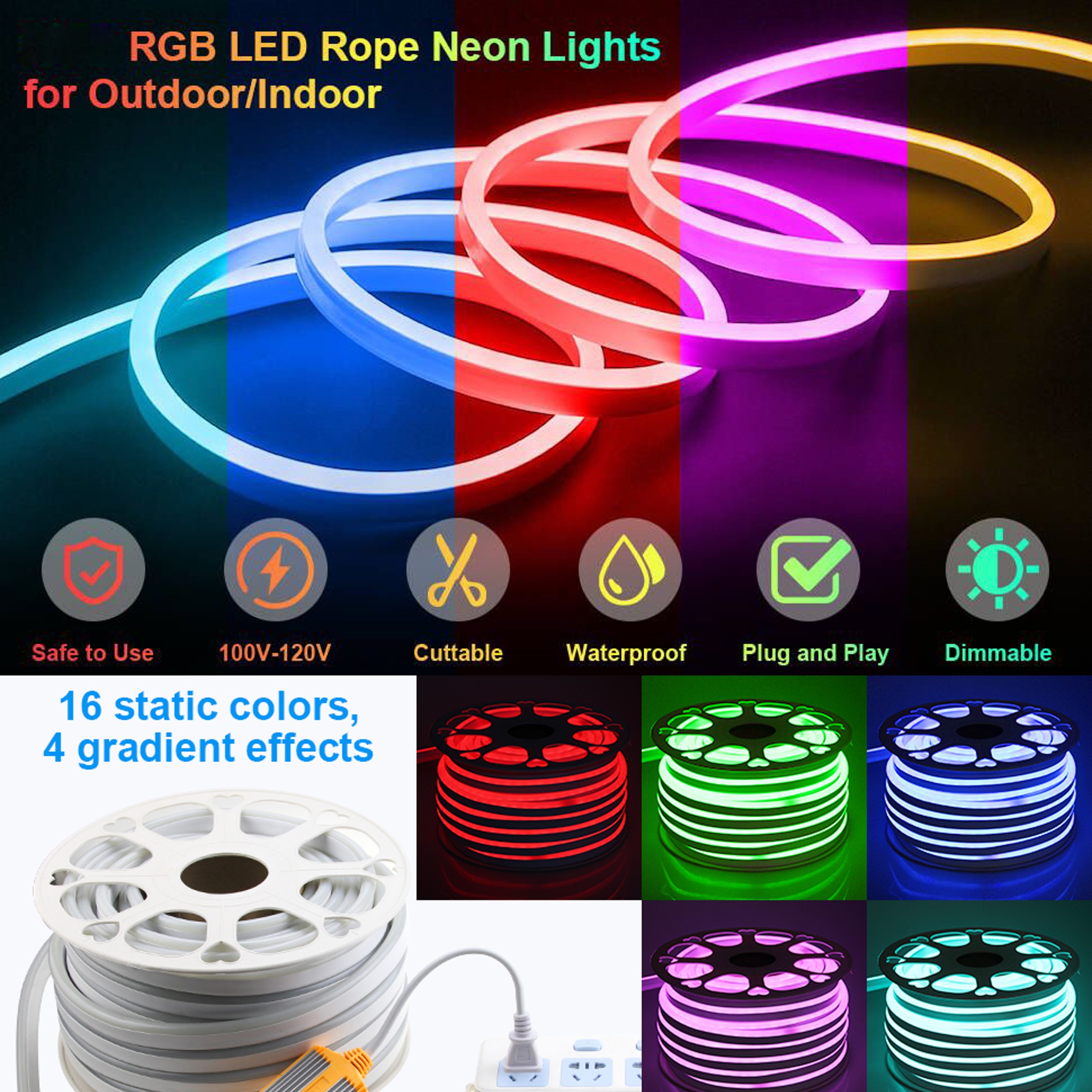 1.64ft/0.5m 2700k Led Strip Dimmable Led Rope Lighting 120V Indoor Outdoor