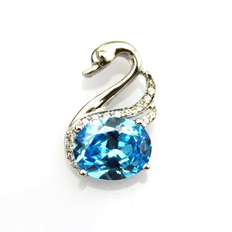 925 Sterling Silver Oval Green Cubic Zircon Swan Pendant Necklace (PSJ090)