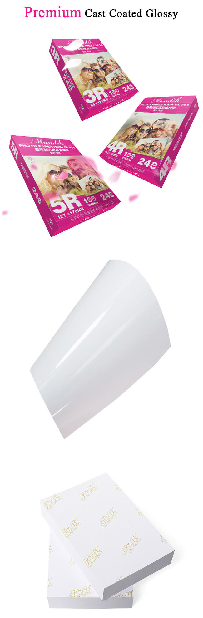 Premium Bright White Wood Pulp Glossy Inkjet Photo Paper