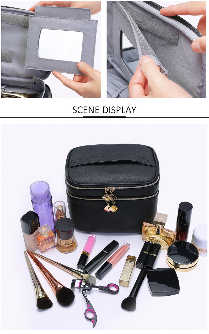 Mirror PU Leather Wash Cylinder Bucket Makeup Bag