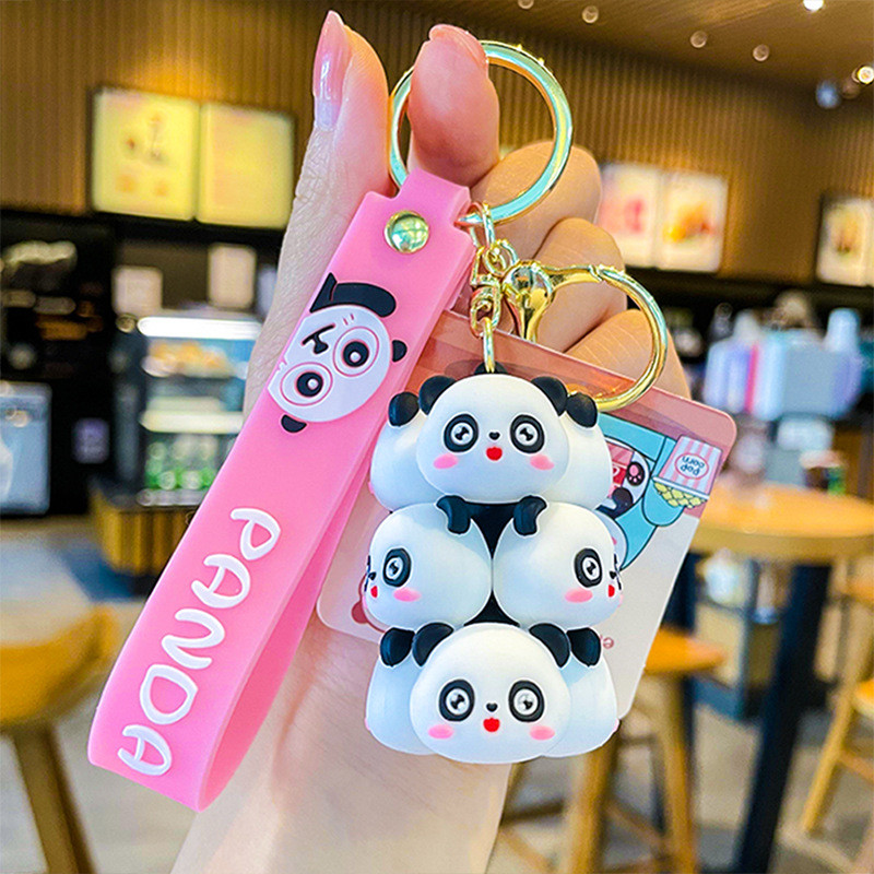 2 Pcs Black White Panda And Pink Pig Keychain Charms For Women Kids Kawaii Backpack Accessories