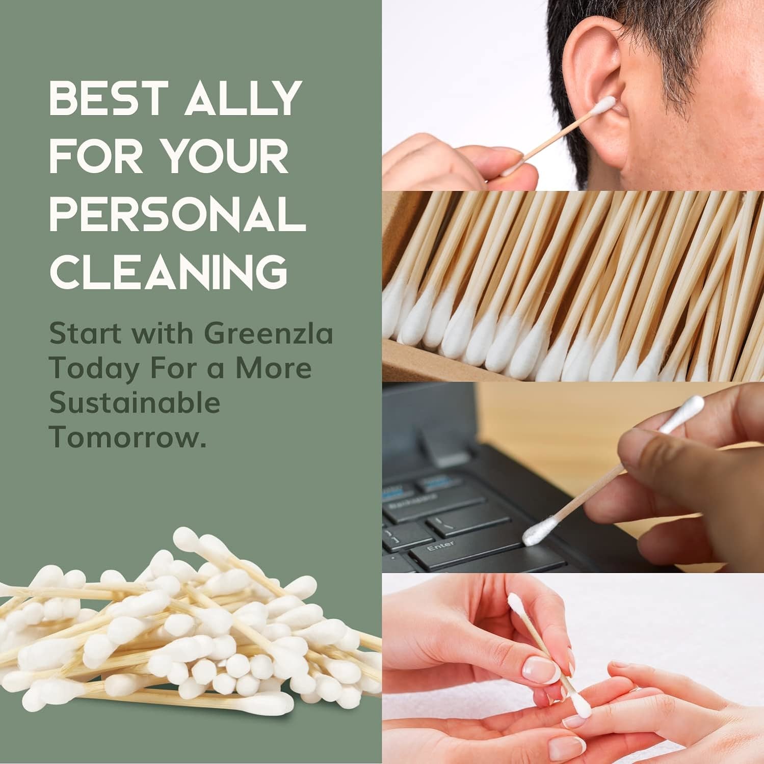 Organic Cotton Swabs 600 Pack - Biodegradable Vegan Bamboo Cotton Buds With Plant-Based Packaging, Wooden Ear Swabs