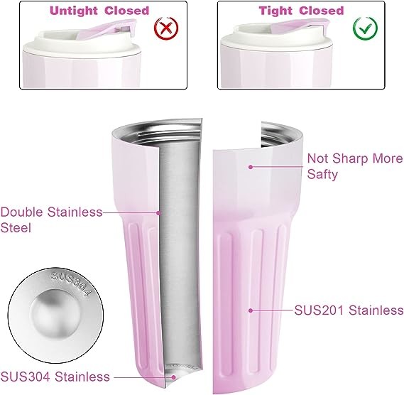 16 Oz Travel Coffee Mug Spill-Proof Insulated Stainless Steel Coffee Mug With Lid & Silicone Sea, Double Wall Vacuum Travel Coffee Tumblers, Cup