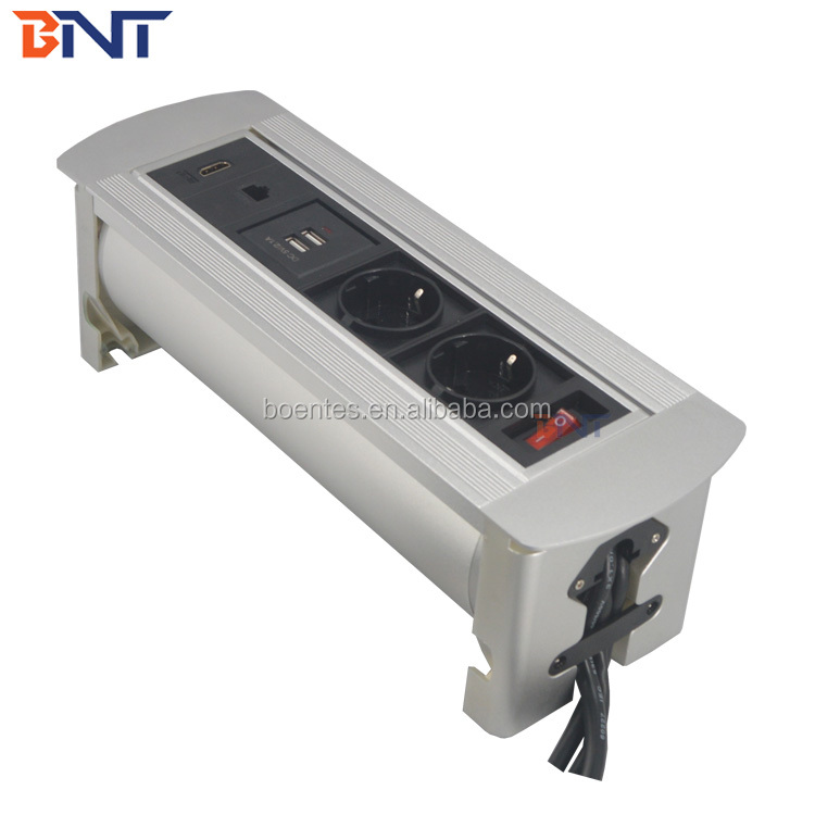 Embedded in power data solution flip over table power socket with Schuko Power outlet