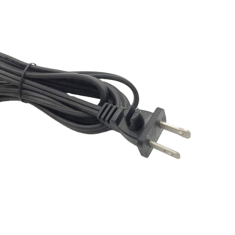 1.8m 2pin PVC Black American Plug Cable AC Power Extension Cord for Home Appliance Socket