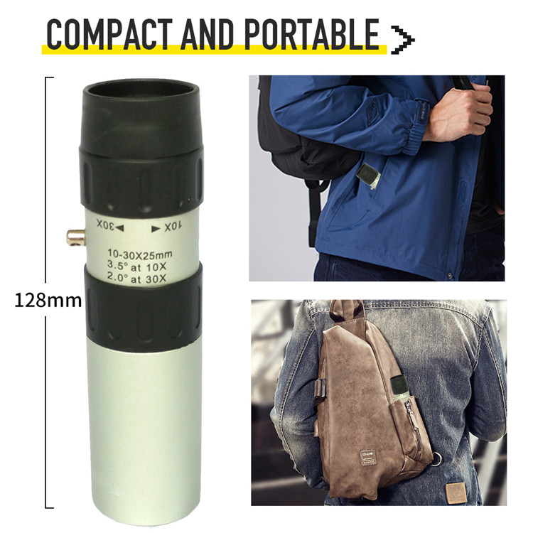10-30x25 Monocular Handheld Telescope , FMC Lens Adjustable Zoom Monocular