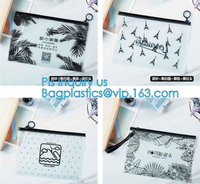 PVC transprent slider bag for packing underwear, Frosted Zip lockkk bag EVA PVC hanger bag for clothes, EVA frost drawstrin