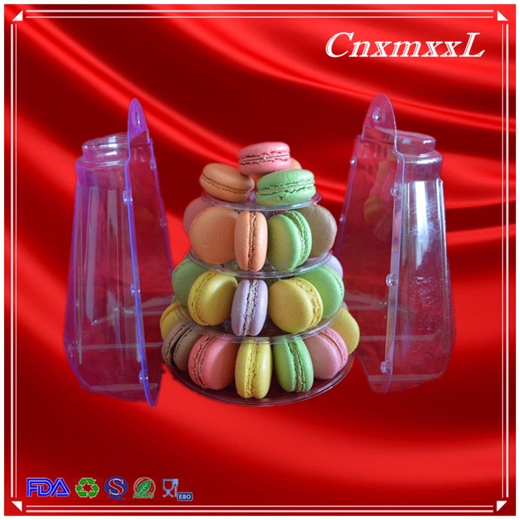 Disposable 4 Layer Plastic Macaron Packaging Mini Macaron Tower With Handle