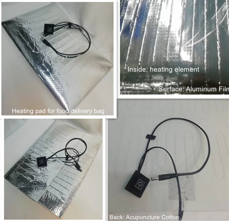 12V Aluminum Foil Heating Pad Size 25x25cm 30x30cm 35x35cm For Food Delivery