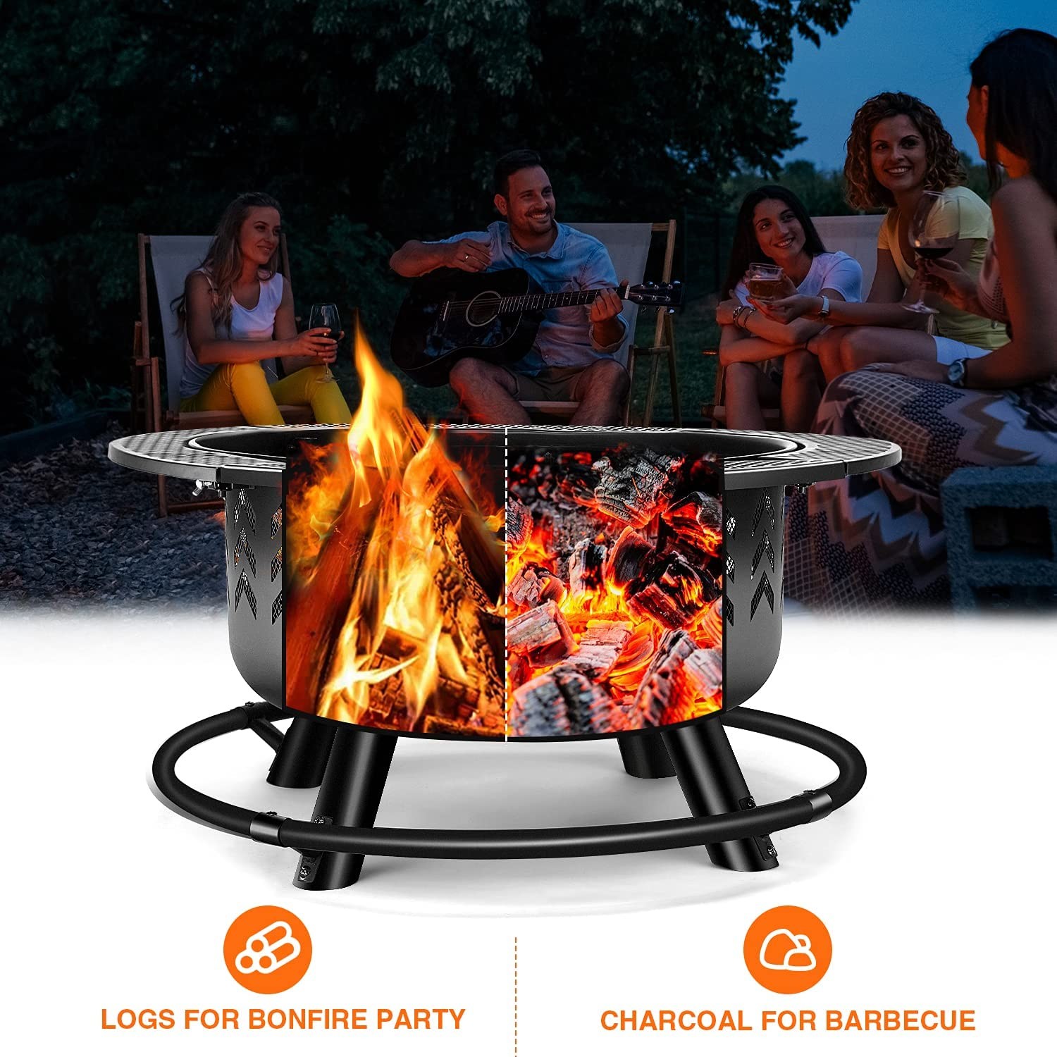 2 In 1 Portable Charcoal Fire Pit Bbq Outdoor For Wood Burning With Fireplace Poker