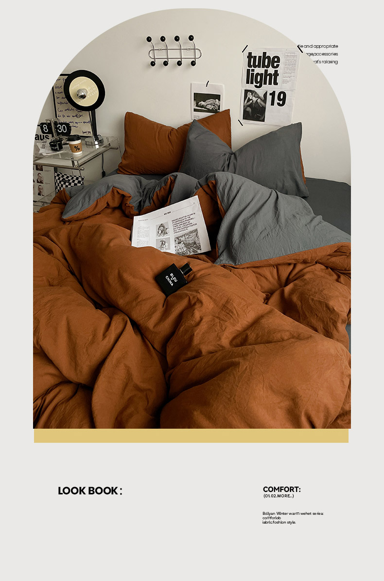 4-piece Duvet Cover Set Solid Color Washed Cotton Bedding Set for Adult and Child