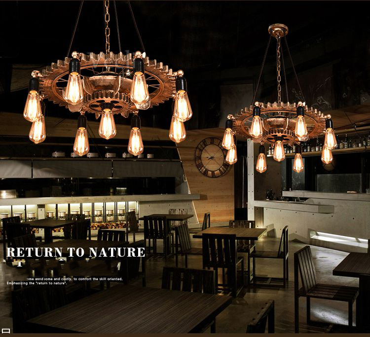 Creative Retro Loft Chandelier Wood Pendant Lamp Restaurant Living Room Dining Room Wheel Chandelier(WH-VP-228）