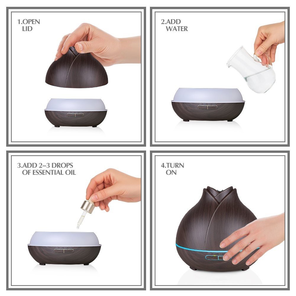 Cool Mist 400ml Wood Grain Ultrasonic Aroma Essential Oil Diffuser for Office Bedroom