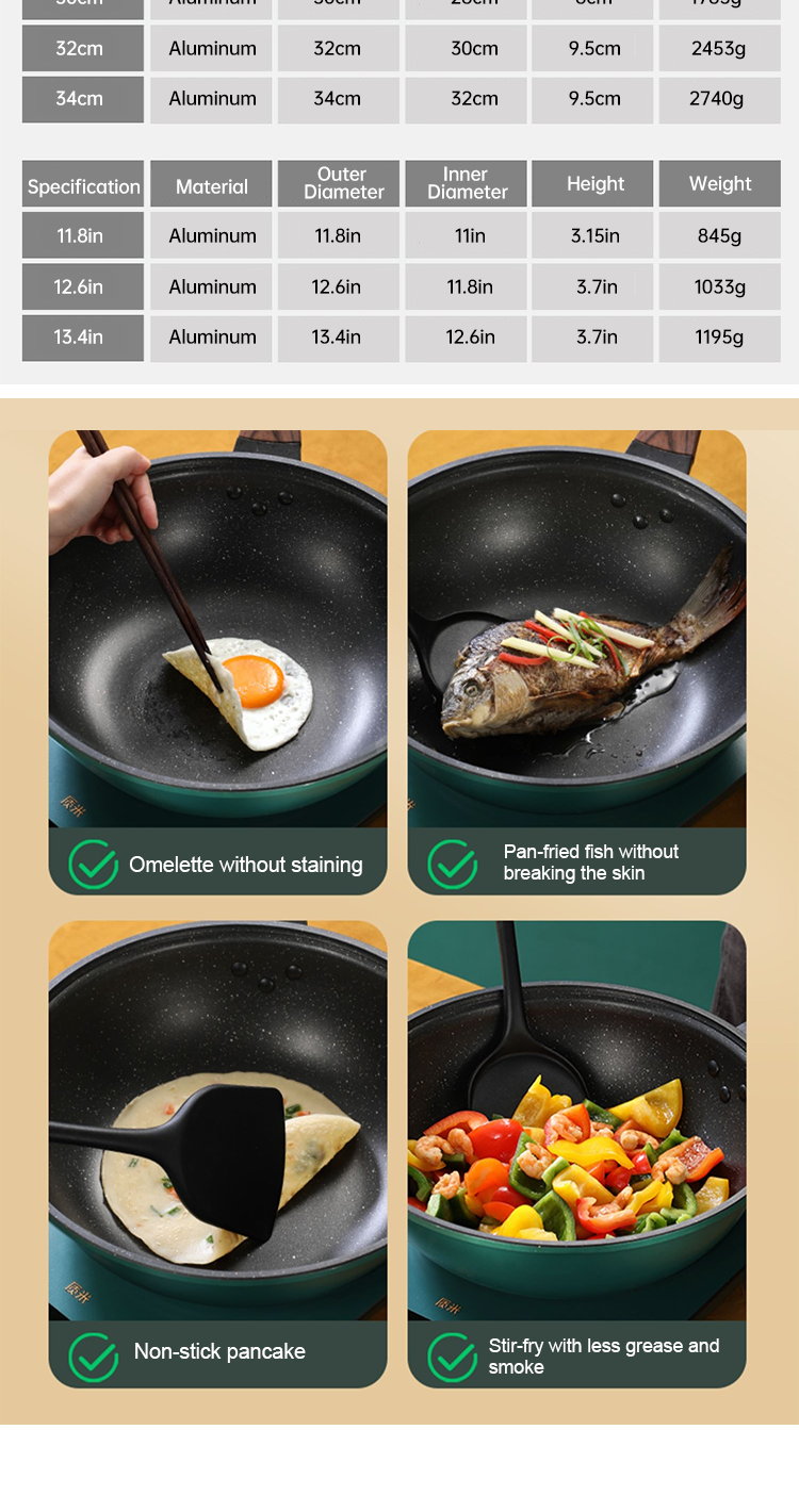 Multi Color Kitchen Cooking Cookware Aluminum Non Stick Wok