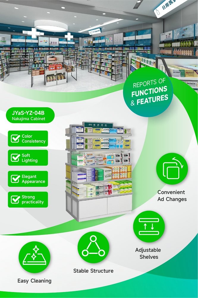 JYaS-YZ-04B Minimalist Modern Style Pharmacy Center Cabinet With White Glossy Boards And Aluminum Price Tag Slot