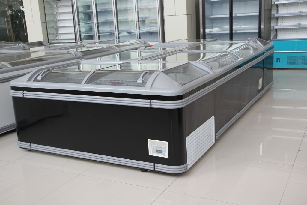 Commercial Open Top Island Freezer With Glass Door For Supermarket