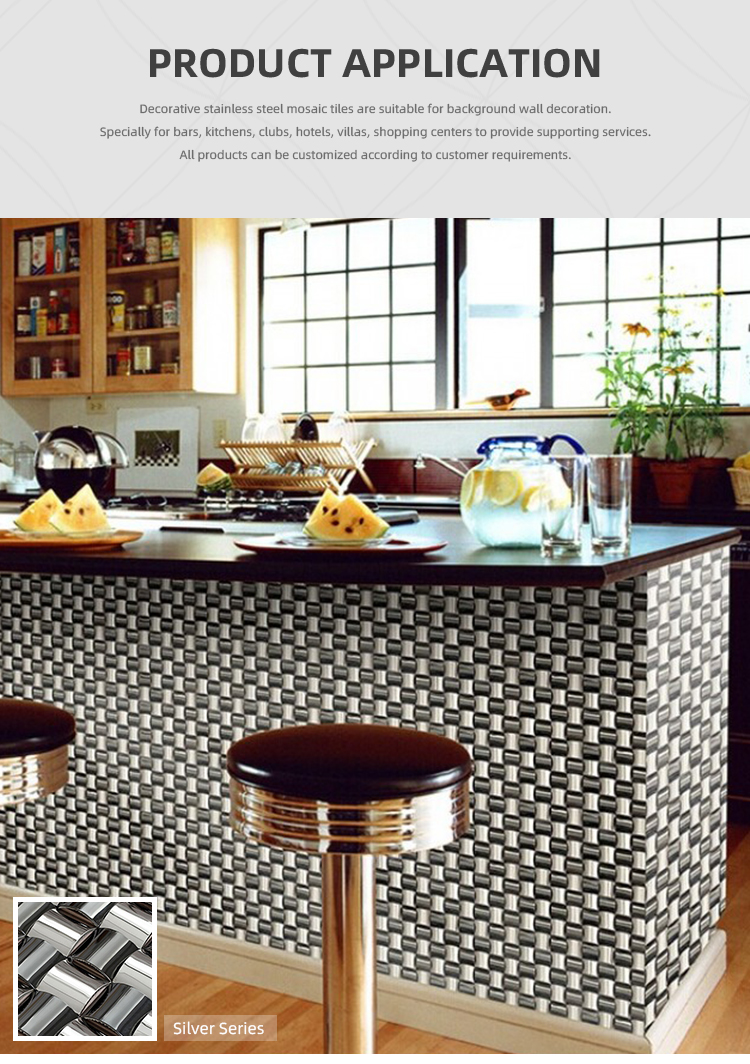 Custom Pattern 201 0.3mm Stainless Steel Mosaic Tile For Backsplash