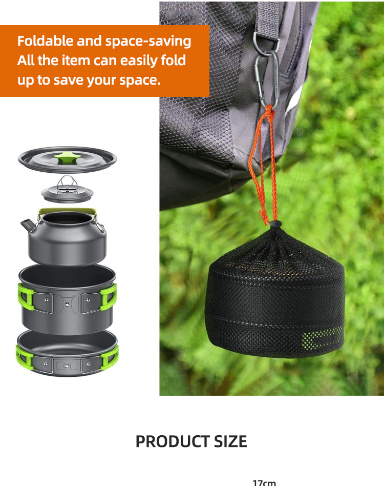 Best Selling Picnic Cookware Soup Pot Non-stick Camping Cookware Sets Aluminium Outdoor Cooking Pot Set With Storage Bag