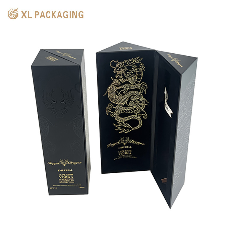 Customized Black Magnet Gold Foil Wine Box Luxury Whiskey Red Wine Gift Packaging Box With Velvet Tray